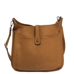 Pre Owned Hermes Feu Orange Togo Leather Evelyne III GM Bag