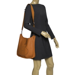 Pre Owned Hermes Feu Orange Togo Leather Evelyne III GM Bag