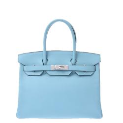 Hermes Blue Atour Leather Palladium Hardware Birkin 30 Bag