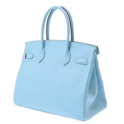 Hermes Blue Atour Leather Palladium Hardware Birkin 30 Bag