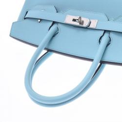 Hermes Blue Atour Leather Palladium Hardware Birkin 30 Bag