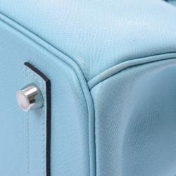 Hermes Blue Atour Leather Palladium Hardware Birkin 30 Bag