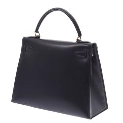 Pre Owned Hermes Black Calf Leather Gold Hardware Kelly Retourne 28 Bag