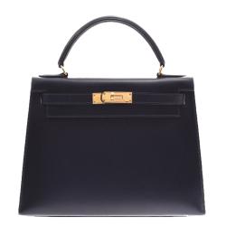 Pre Owned Hermes Black Calf Leather Gold Hardware Kelly Retourne 28 Bag
