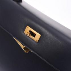 Pre Owned Hermes Black Calf Leather Gold Hardware Kelly Retourne 28 Bag