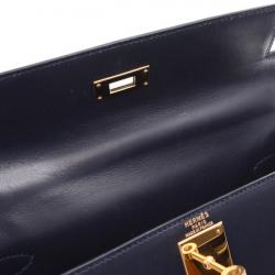 Pre Owned Hermes Black Calf Leather Gold Hardware Kelly Retourne 28 Bag