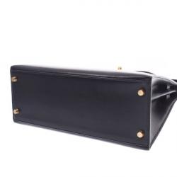 Pre Owned Hermes Black Calf Leather Gold Hardware Kelly Retourne 28 Bag