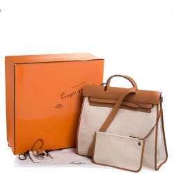 Pre Owned Hermes Natural/Beige Canvas and Leather Herbag Zip 39 Bag