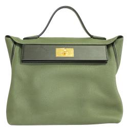 Pre Owned Hermes Oliver Green Togo and Swift Leather 24/24 35 Bag