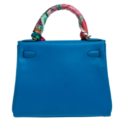 Pre Owned Hermes Blue Hydra Evercolor Leather Gold Hardware Kelly Retourne 28 Bag