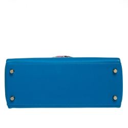 Pre Owned Hermes Blue Hydra Evercolor Leather Gold Hardware Kelly Retourne 28 Bag