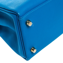 Pre Owned Hermes Blue Hydra Evercolor Leather Gold Hardware Kelly Retourne 28 Bag