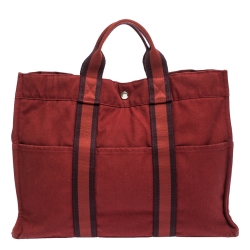 Pre Owned Hermes Red Canvas Fourre Tout Tote