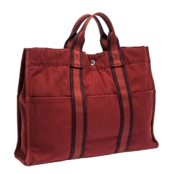 Pre Owned Hermes Red Canvas Fourre Tout Tote