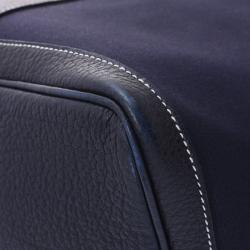 مملوكة مسبقًا Hermes Navy Blue Toile Leather Garden Party GM Bag