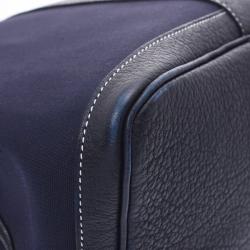 مملوكة مسبقًا Hermes Navy Blue Toile Leather Garden Party GM Bag