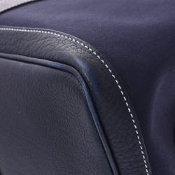 مملوكة مسبقًا Hermes Navy Blue Toile Leather Garden Party GM Bag