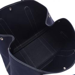 مملوكة مسبقًا Hermes Navy Blue Toile Leather Garden Party GM Bag