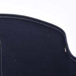 مملوكة مسبقًا Hermes Navy Blue Toile Leather Garden Party GM Bag