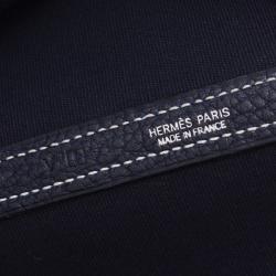 مملوكة مسبقًا Hermes Navy Blue Toile Leather Garden Party GM Bag