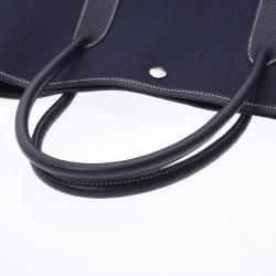 مملوكة مسبقًا Hermes Navy Blue Toile Leather Garden Party GM Bag