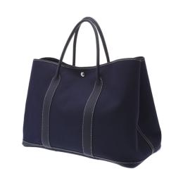 مملوكة مسبقًا Hermes Navy Blue Toile Leather Garden Party GM Bag