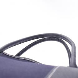 مملوكة مسبقًا Hermes Navy Blue Toile Leather Garden Party GM Bag