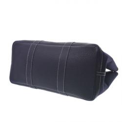مملوكة مسبقًا Hermes Navy Blue Toile Leather Garden Party GM Bag