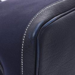 مملوكة مسبقًا Hermes Navy Blue Toile Leather Garden Party GM Bag