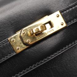 Hermes Black Calf Leather Gold Hardware Mini Box Kelly 20 Bag