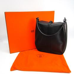 Pre Owned Hermes Black Leather Evergrain Rugby Shoulder Bag