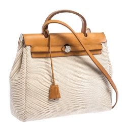 Pre Owned Hermes Beige/Natural Canvas and Leather 2 in 1 Herbag 31