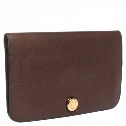 Pre Owned Hermes Brown Clemence Leather Dogon Wallet