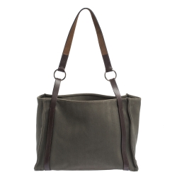 Pre Owned Hermes Green Canvas and Vache Hunter Leather Cabalicol Bag