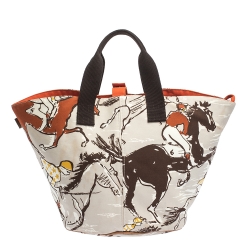 مملوكة مسبقًا Hermes Multicolor Printed Canvas and Leather Finish Beach Bag