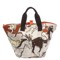 مملوكة مسبقًا Hermes Multicolor Printed Canvas and Leather Finish Beach Bag