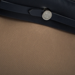 Pre Owned Hermes Blue Nuit/Khaki Canvas and Leather Herbag Zip 31 Bag