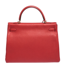 Pre Owned Hermes Rouge Casaque Togo Leather Gold Hardware Kelly Retourne 35 Bag