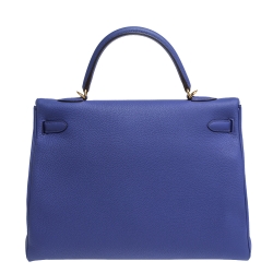 Pre Owned Hermes Blue Encre Evercolor Leather Gold Hardware Kelly Retourne 35 Bag