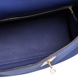 Pre Owned Hermes Blue Encre Evercolor Leather Gold Hardware Kelly Retourne 35 Bag