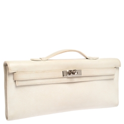 Pre Owned Hermes White Swift Leather Palladium Hardware Kelly Cut Clutch