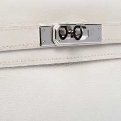 Pre Owned Hermes White Swift Leather Palladium Hardware Kelly Cut Clutch