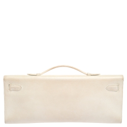 Pre Owned Hermes White Swift Leather Palladium Hardware Kelly Cut Clutch