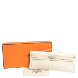 Pre Owned Hermes White Swift Leather Palladium Hardware Kelly Cut Clutch