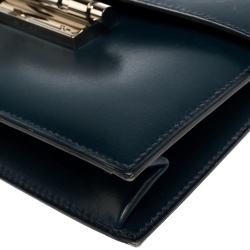 Pre Owned Hermes Blue De Galice Box Calf Leather Palladium Hardware Verrou Clutch