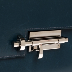 Pre Owned Hermes Blue De Galice Box Calf Leather Palladium Hardware Verrou Clutch