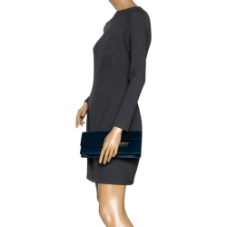 Pre Owned Hermes Blue De Galice Box Calf Leather Palladium Hardware Verrou Clutch