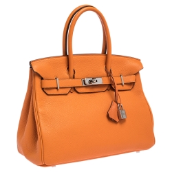 Hermes Orange Togo Leather Palladium Hardware Birkin 30 Bag
