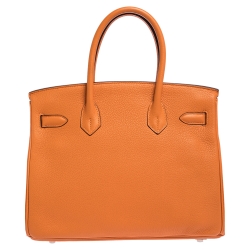 Hermes Orange Togo Leather Palladium Hardware Birkin 30 Bag