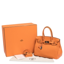 Hermes Orange Togo Leather Palladium Hardware Birkin 30 Bag